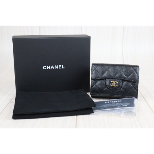 Rank A |Chanel Caviar Skin Black Compact Wallet Made In 2023 Year|23101801