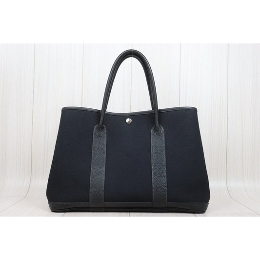 Good ( Rank AB)| HERMES Garden Party PM Black Handbag □I Stamp Made In 2005Year|25111204