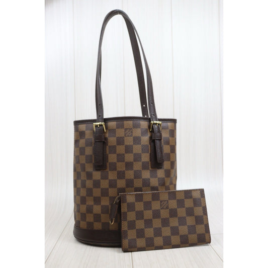 Include Entrupy Certificate of Authenticity|Good ( Rank AB)| Louis Vuitton Damier Ebene Marais Bucket PM Shoulder Strap|26100105