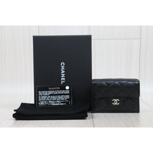 Very Good ( Rank A)|Chanel Caviar Skin Black Wallet Made In 2020-2021Year |V25090905