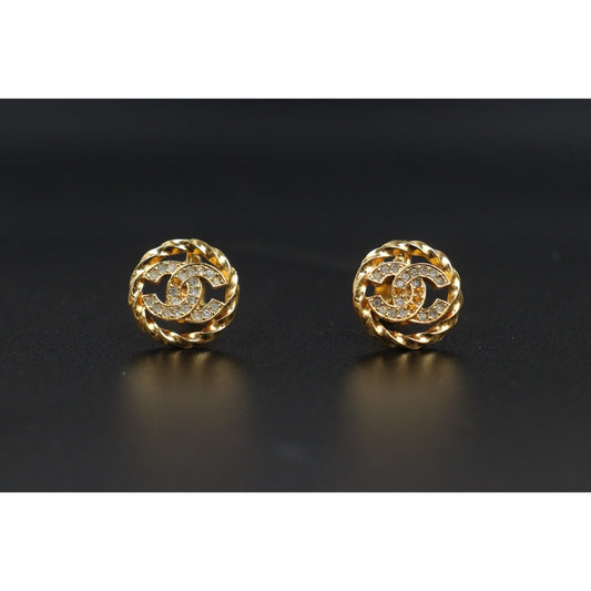 Good ( Rank AB) |CHANEL Coco Mark Gold 24 Plated Rhinestone Earrings|V25061912