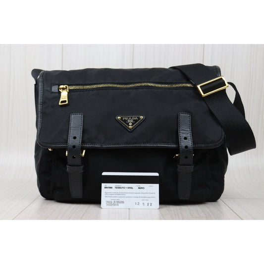 Very Good ( Rank A) |Prada Nylon ShoulderBag Black Gold Hardware|25021002