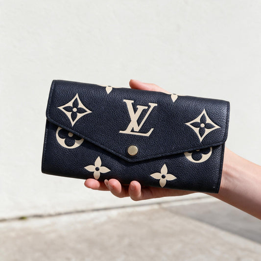 Official price: ¥147,400 JPY | Include Entrupy Certificate of Authenticity|Very Good ( Rank A)| Louis Vuitton Monogram Empreinte Long Wallet Black and Turtledove|Z26100208