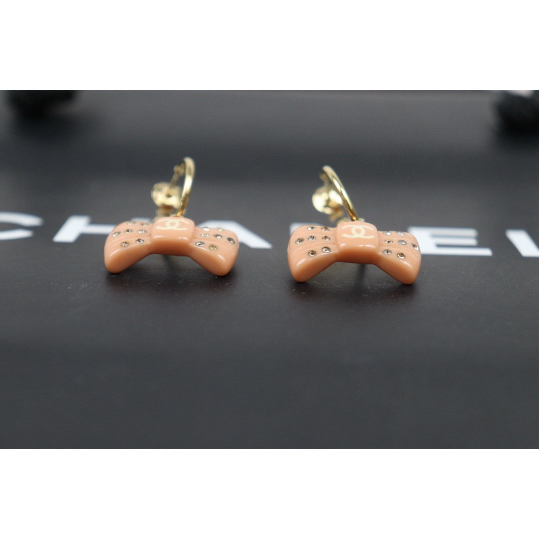 Very Good ( Rank A) |CHANEL COCO Mark Bow tie Rhinestone Earrings|Q25032712