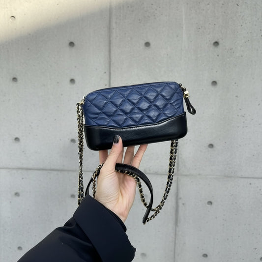 Include Entrupy Certificate of Authenticity|Very Good ( Rank A)|CHANEL Mini Gabrielle Aged Calfskin Shoulder Bag Dark Blue Made in 2018Year|S26060610