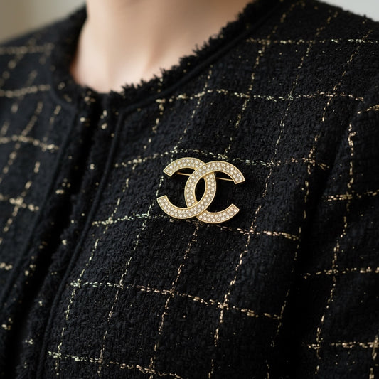 Include Authentic Detective Certificate of Authenticity|Very Good ( Rank A)| CHANEL Vintage Coco Mark Rhinestone Brooch |S26051502