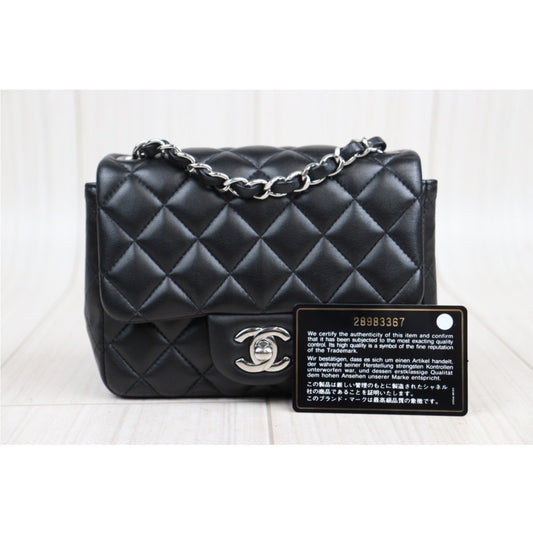 Rank A |CHANEL Lamb Leather Square 17 Shoulder Bag Black Made In 2019-2020|23112715