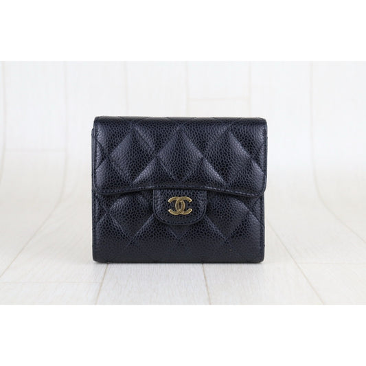 Very Good ( Rank A) |CHANEL Caviar Skin Leather Calf Leather Wallet Black Made In 2018 Year|S25011001