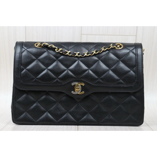 Good ( Rank AB) | CHANEL Paris Limited Series Matrasse Classic Double Flap 28 Shoulder Bag Black Made In 1991-1994 Year|P24120207