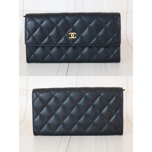 Include Entrupy Certificate of Authenticity|Very Good ( Rank A)|CHANEL Caviar Skin Black Long Wallet Made In 2014Year|S25112002