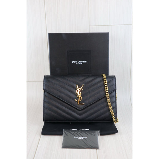 Very Good ( Rank A)| Saint Laurent YSL Caviar Skin Shoulder Bag Black MM|W25103001