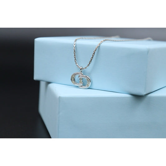 Very Good ( Rank A) | Dior CD Rhinestone Necklace Silver |V25121115