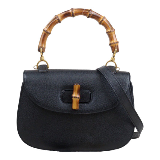 Rank AB ｜ GUCCI Bamboo Box Leather Black Hand Bag ｜23122116