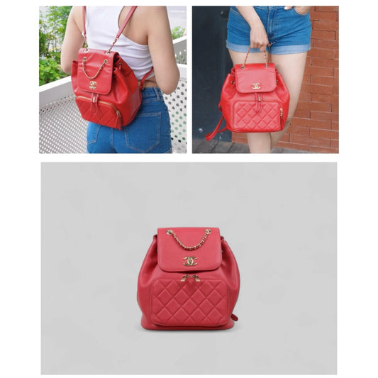 Excellent(Rank SA)|CHANEL Caviar Skin Leather Calf Leather Backpack Rose red Made in 2017-2018 Year|W24111404