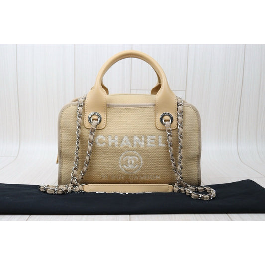 Very Good ( Rank A)| CHANEL Canvas Bowling Bag Beige|S24042502