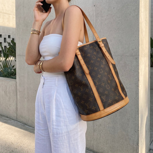 Include Entrupy Certificate of Authenticity|Good ( Rank AB)|LV Monogram Bucket GM Tote Bag|26093001