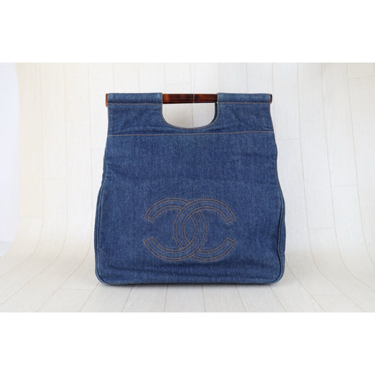 Very Good ( Rank A)| CHANEL Denim Hawksbill Turtle Tote Bag Made In 1996-1997Year|H25112801