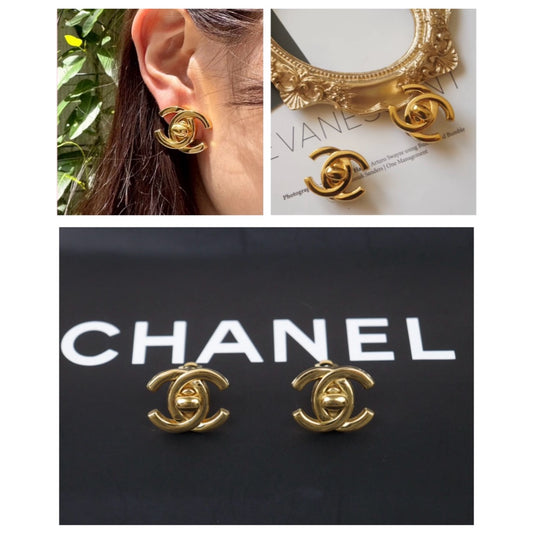 Very Good ( Rank A)|CHANEL Vintage 18K Gold Plating Earrings Made In 1996 Year |25032708