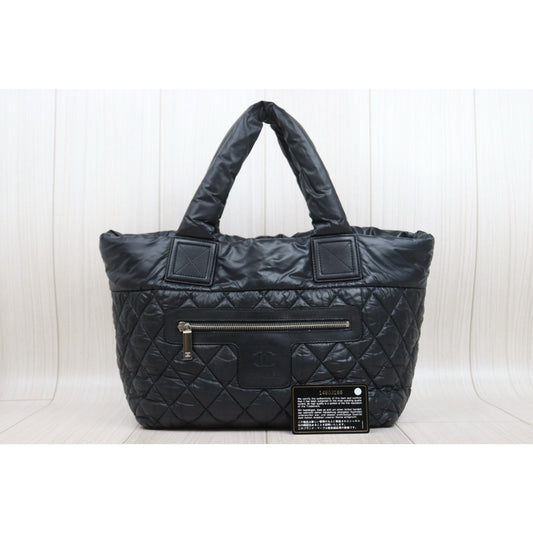 Good ( Rank AB)| CHANEL COCO On Down Tote Bag PM Black Made in 2010-2011Year |25082707