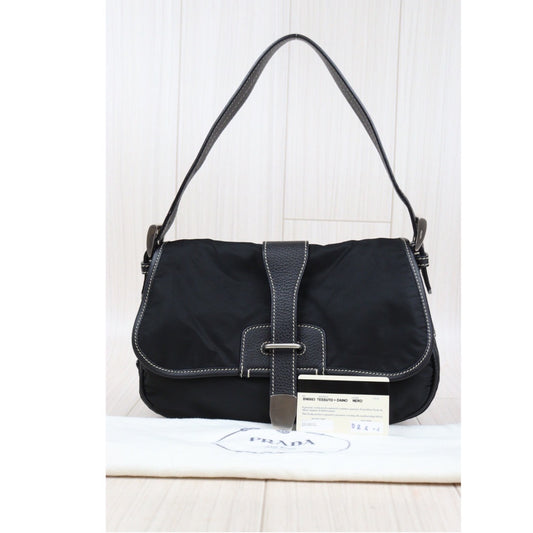 Rank A|Prada Nylon Shoulder Bag Black|Q24032614