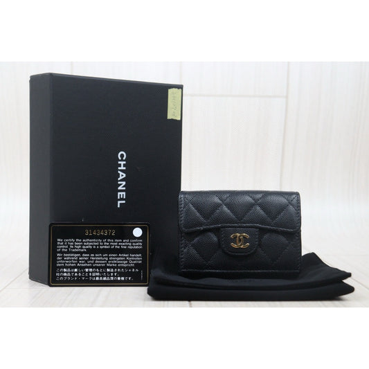Good ( Rank AB)|Chanel Caviar Skin Black Wallet Made In 2021-2022Year|24110708