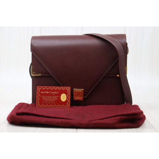 Rank A | Cartier Trinity Bordeaux Leather Shoulder Bag|24060318