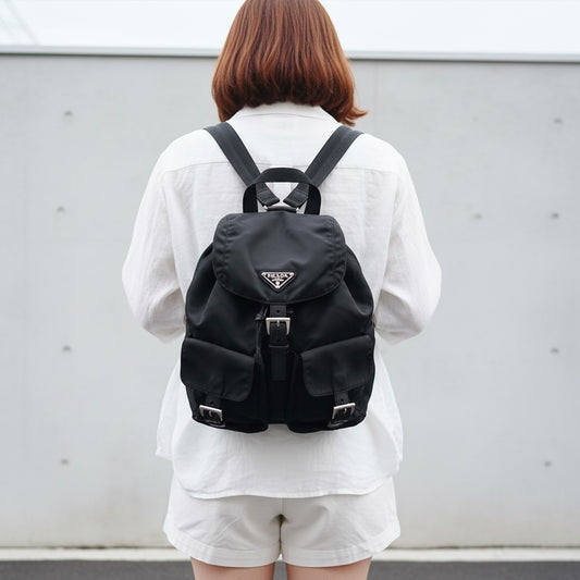 Include Entrupy Certificate of Authenticity|Good ( Rank AB) |Prada Nylon Black Backpack Small|26070202