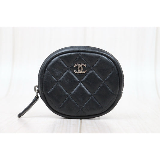 Good ( Rank AB) |CHANEL Lamb Skin Coin Purse Black Made In 2019 Year|V25030619