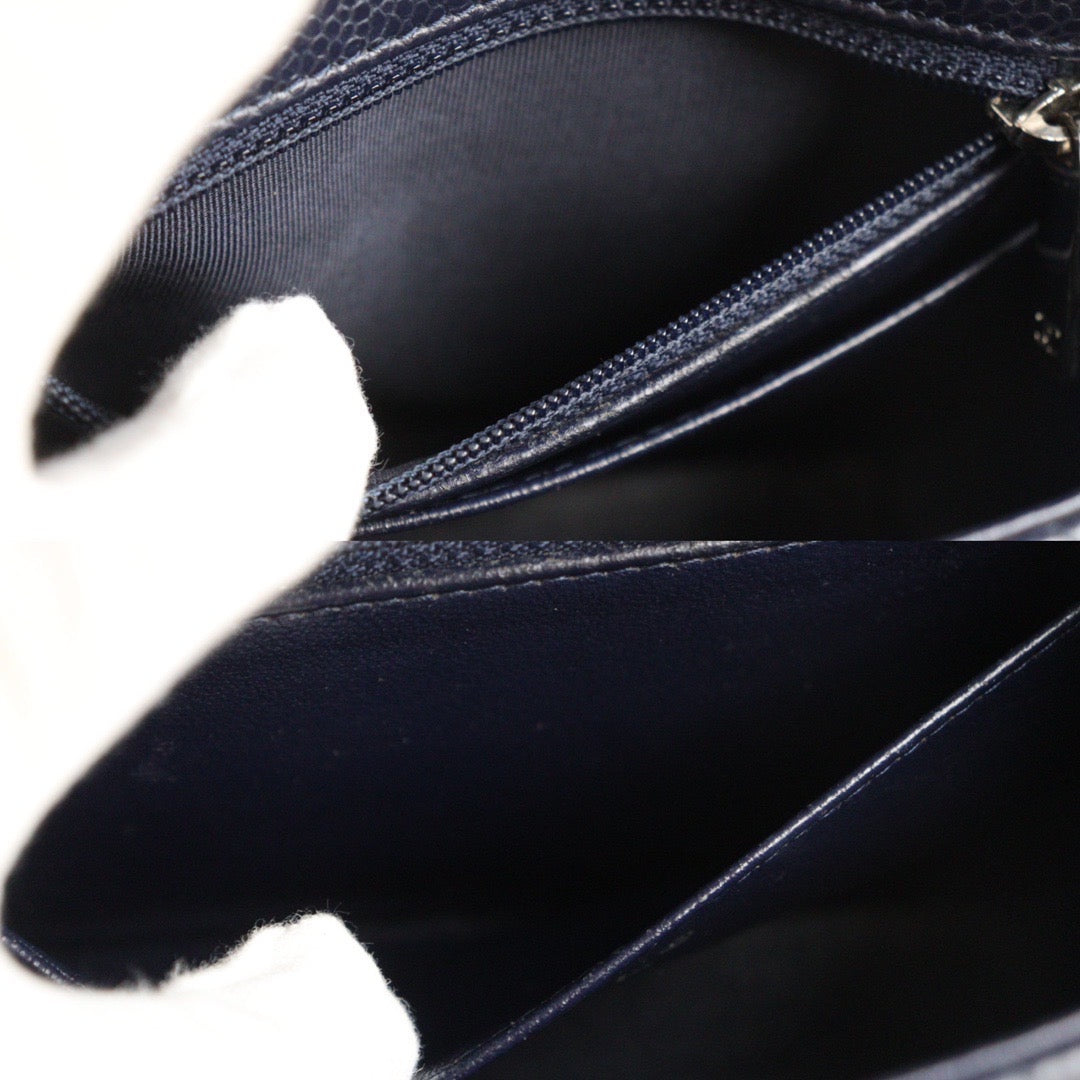 Rank A | CHANEL Caviar Skin Square 17 Shoulder Bag Navy|23080314