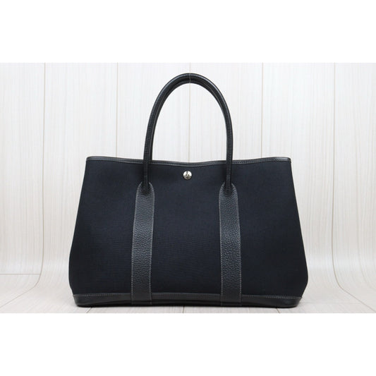 Good ( Rank AB)| HERMES Garden Party PM Handbag □G Stamp Black Made In 2003 Year|25022605