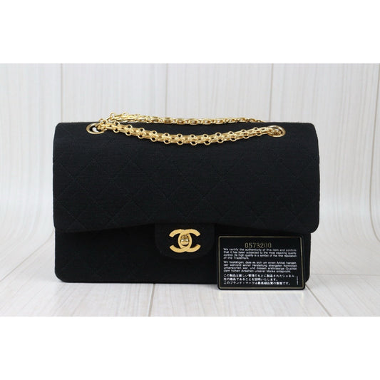 Rank A | CHANEL Canvas Double Flap 25 Shoulder Bag Black Made In 1986-1988Year| 24072303