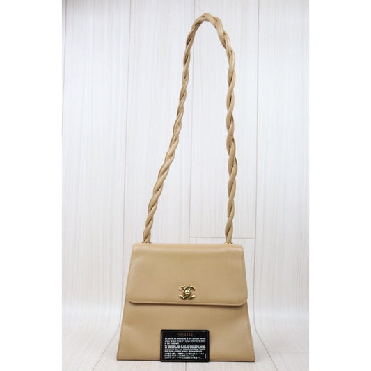 Rank AB | CHANEL Caviar Skin Kelly Shoulder Bag Beige Made In 1997-1999Year|Y24051708