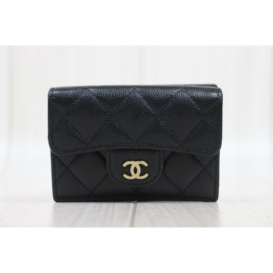Good ( Rank AB)|Chanel Caviar Skin Black Wallet IC Chips Model |25082205
