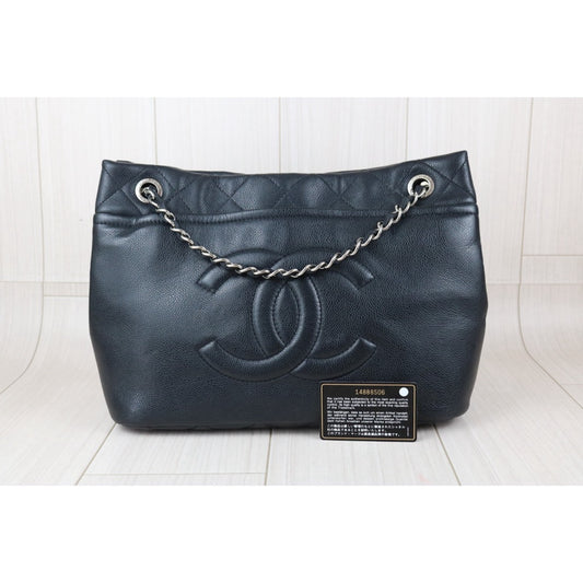 Include Entrupy Certificate of Authenticity|Good ( Rank AB)| CHANEL Matrasse Caviar Skin Black Chain Tote Bag Made In 2010-2011Year|X26051805