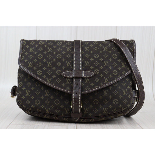 Rank A |LV Monogram Mini Run Saumur 30 Shoulder Bag Canvas Leather Brown|24020115