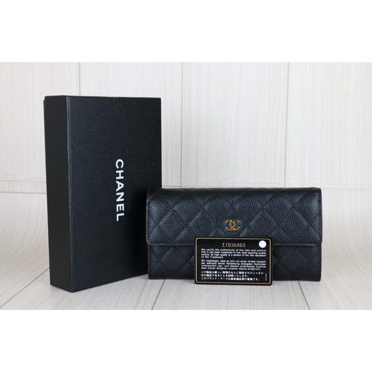 Excellent(Rank SA)|CHANEL Caviar Skin Black Long Wallet Made In 2012 - 2013 Year|S24122608