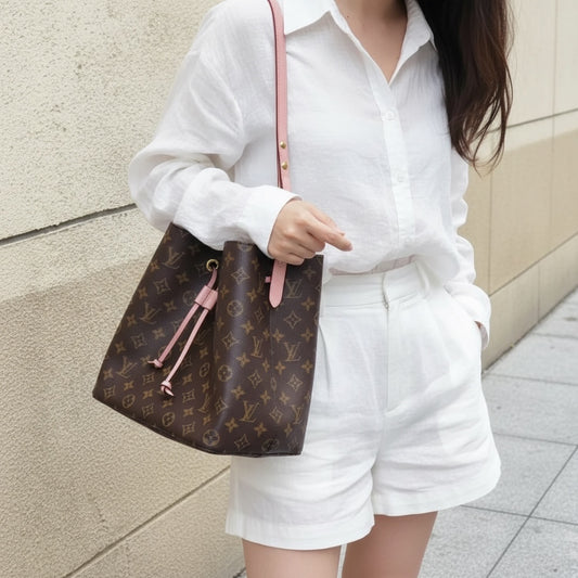 Include Entrupy Certificate of Authenticity|Very Good ( Rank A)| Louis Vuitton Monogram Neo Noe Shoulder Bag Pink IC Chips Model|S26051303