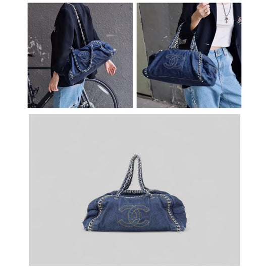Good ( Rank AB)| CHANEL Denim Vintage Bowling Bag Blue Made In 2005- 2006Year|J25060506