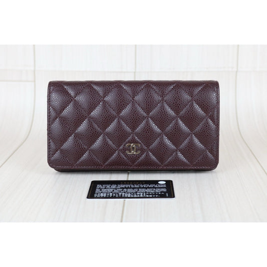 Excellent(Rank SA)|CHANEL Caviar Skin Brown Long Wallet Made In 2014 Year|S25031502