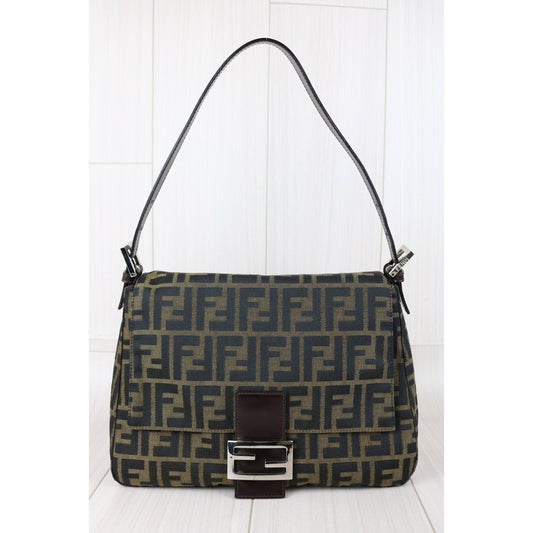 Include Entrupy Certificate of Authenticity|Very Good ( Rank A)| FENDI Zucca Mamma Baguette Shoulder Bag |X26042001