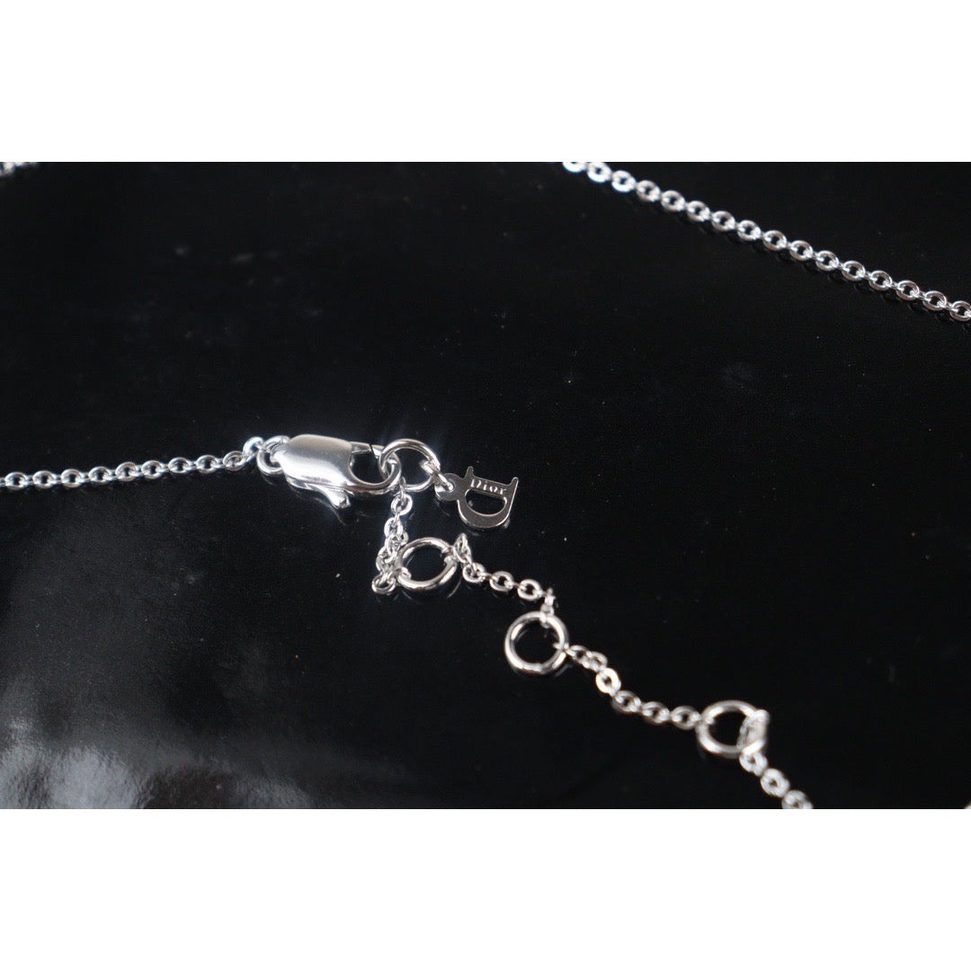 Rank A | Dior Dior Logo Necklace Rhinestone Silver Plated |V23082617