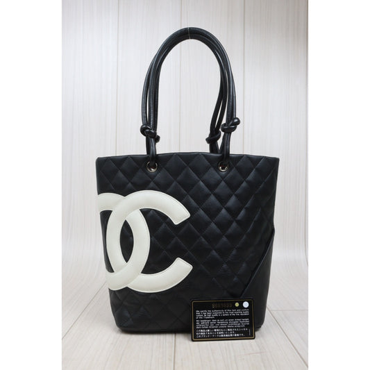 Very Good ( Rank A)| CHANEL Cambon Line Calf Leather So Black Tote Bag MM Made In 2004-2005Year|25100722