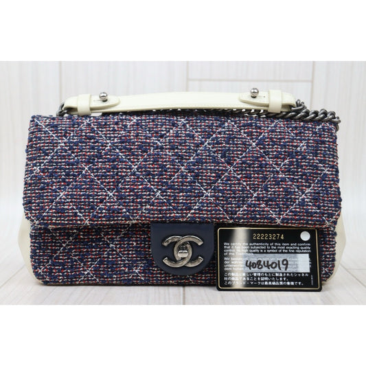 Very Good ( Rank A)| CHANEL Canvas Lamb Leather Weave Single Flap 25 Shoulder Bag|P24122005