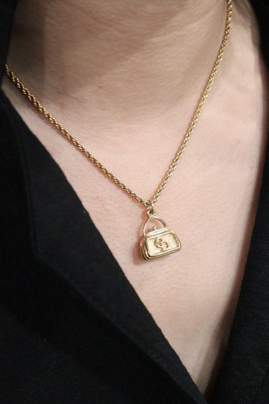 Rank A | Dior CD HandBag Necklace Gold Plated |V23080602