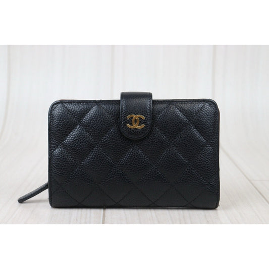 Rank AB|Chanel Caviar Skin Black Wallet Made In 2014-2015Year|24080504