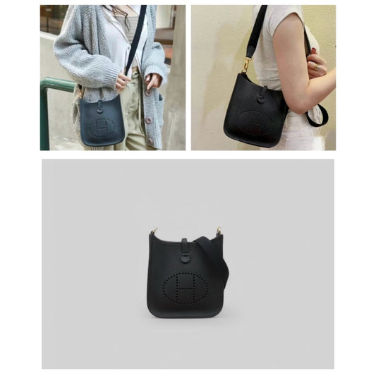 Excellent(Rank SA)| HERMES Mini Evelyn 16 Shoulder Bag Z Stamp Black Gold Hardware|S25032617