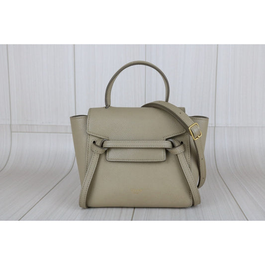 Good ( Rank AB)|CELINE Leather Calf Belt Nano Handbag Shoulder Bag Grey|B25012212
