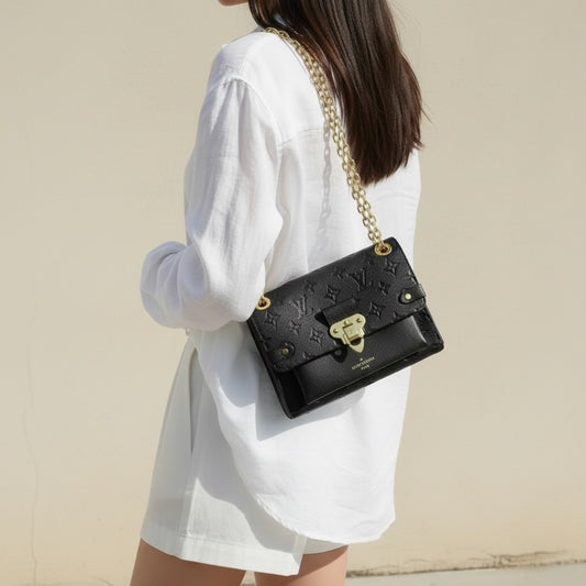Include Entrupy Certificate of Authenticity|Very Good ( Rank A) |Louis Vuitton Monogram Empreinte Vavin Leather Shoulder Bag Black IC Chips Model |S26051501