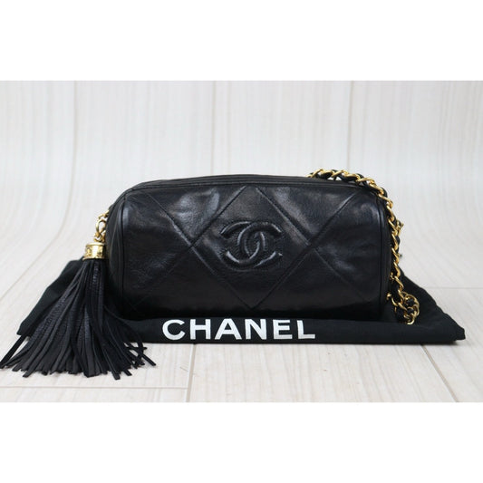 Rank AB| CHANEL Lamb Skin Shoulder Bag Black Made in 1986-1988Year |24073113