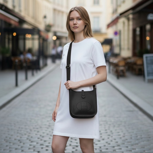 Include Entrupy Certificate of Authenticity|Very Good ( Rank A)| HERMES TC Leather Mini Evelyn 16 Shoulder Bag Black Y Stamp Made In 2020Year|S26030827